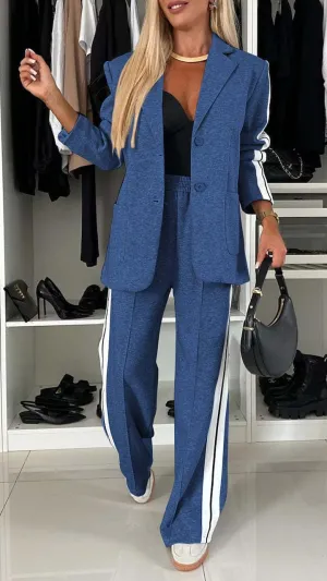 2 Piece Outfits Double Breasted Blazer and Wide Leg Work Pants Casual Blazer Sets Dressy Suits with Pockets,Plus Size