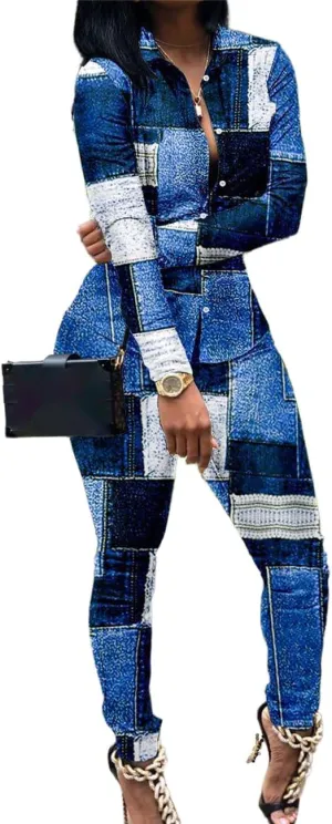 2-Piece Shirt Pants Outfits Sets, Womens Matching Sets Loungewear