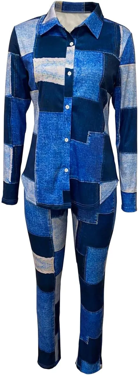 2-Piece Shirt Pants Outfits Sets, Womens Matching Sets Loungewear