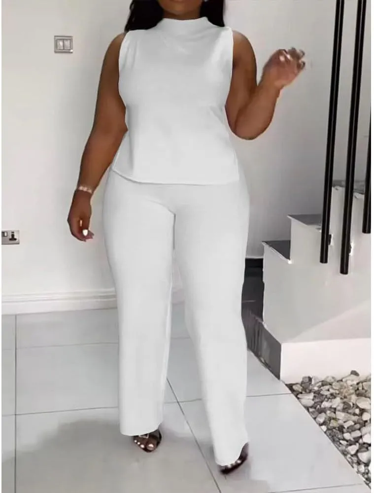 2 Piece Wide Leg Pants Set for Women Summer Casual Plus Size Sleeveless Shirt Long Pant Sets Sexy