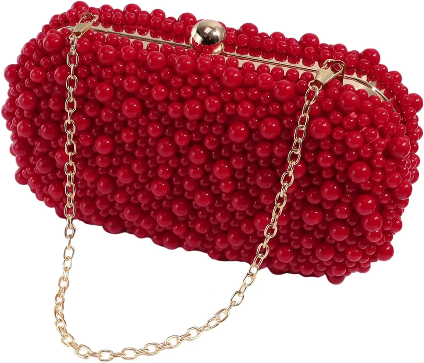 2024 Pearl Evening Bag for Women Crossbody Shoulder Bag Purse Party Banquet Wedding Clutch Female Handbag Chain Bag, Red