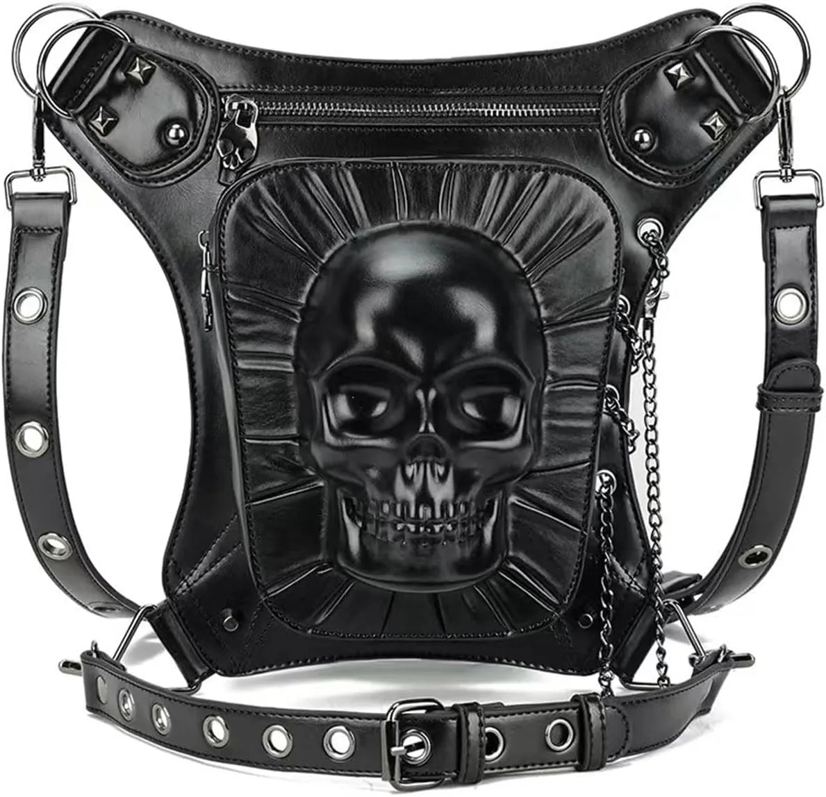 3D Skull Steampunk Waist Bag Drop Leg Arm Bags Gothic Waist Bag Retro Rock Shoulder Fanny Pack Purse Pouch Bags, One Color, One Size