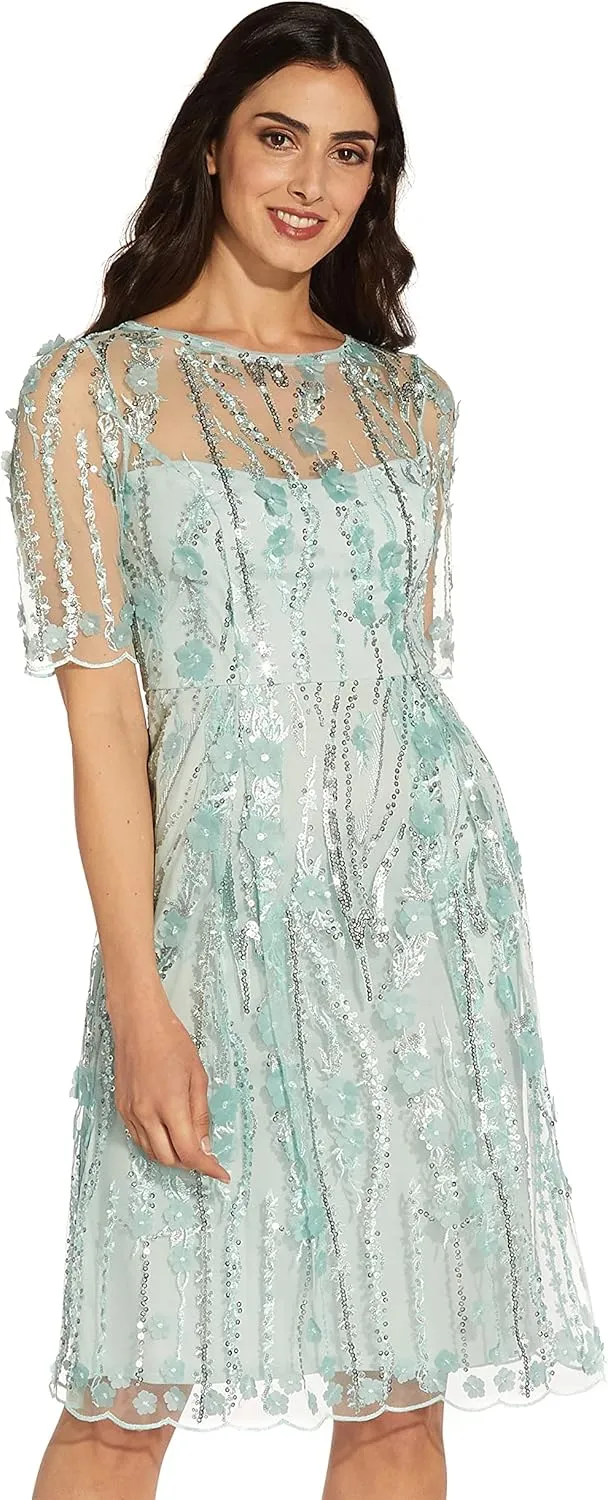 Adrianna Papell Women's 3D Floral Sequin Dress