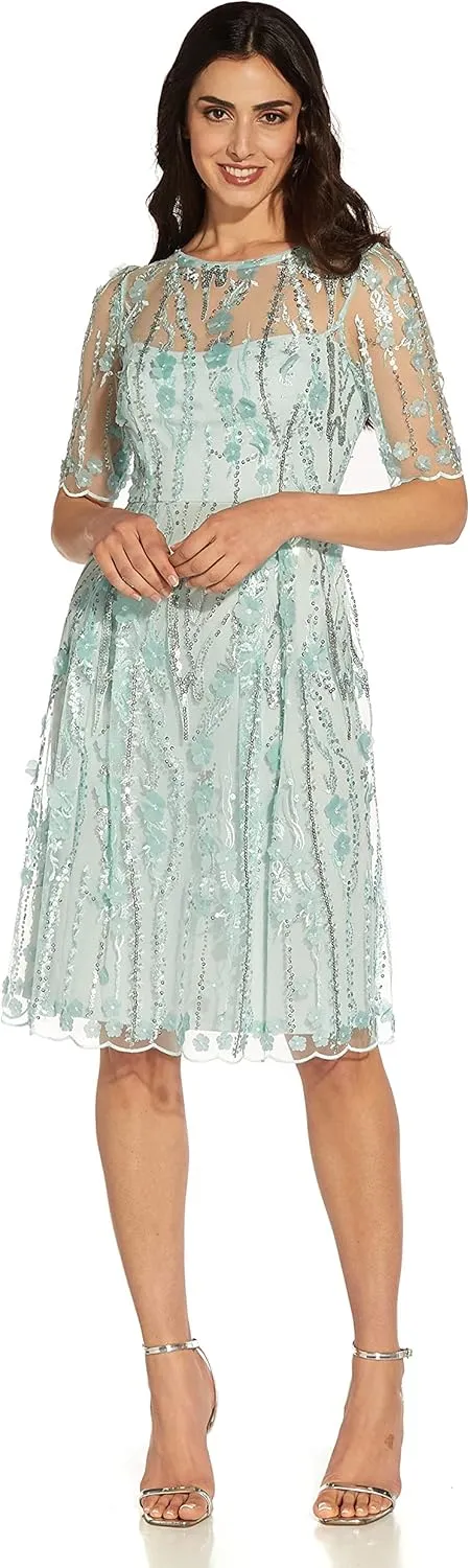 Adrianna Papell Women's 3D Floral Sequin Dress