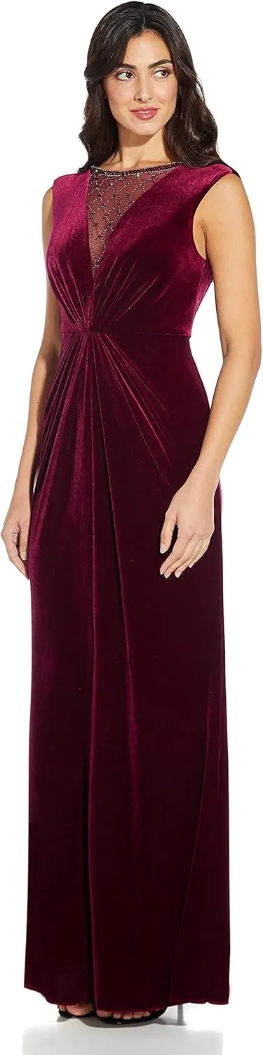 Adrianna Papell Women's Beaded Velvet Mermaid Gown