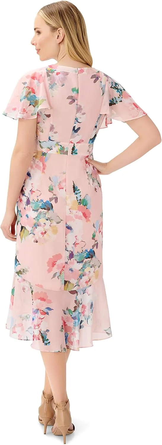Adrianna Papell Women's Floral Faux Wrap Ruffle Dress