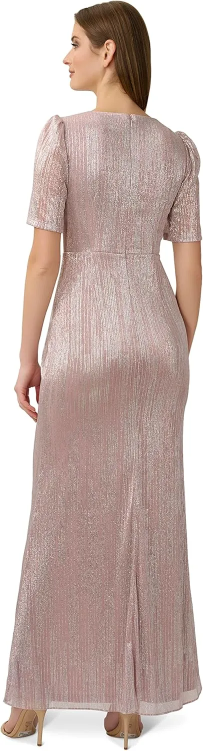 Adrianna Papell Women's Foiled Mesh Draped Gown