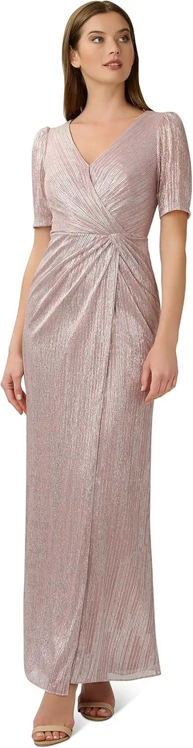 Adrianna Papell Women's Foiled Mesh Draped Gown