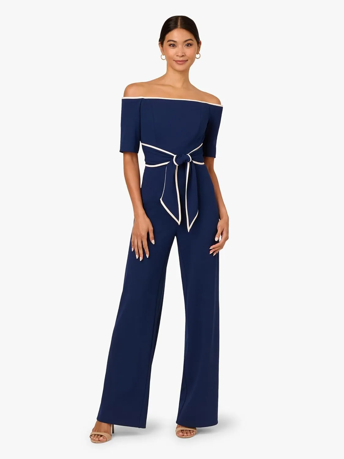 Adrianna Papell Womens Knit Crepe Tie Jumpsuit