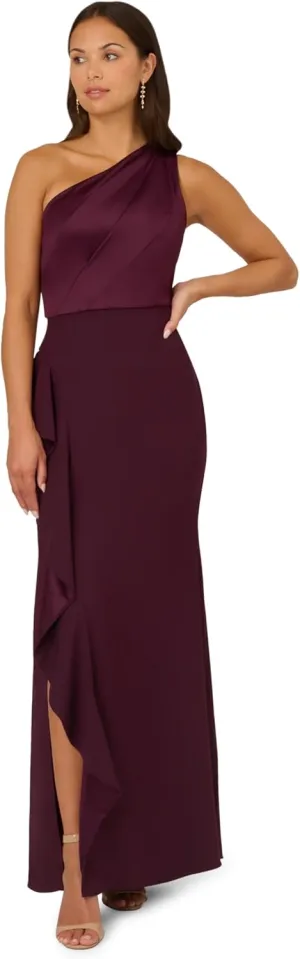 Adrianna Papell Women's One Shoulder Satin Crepe Gown