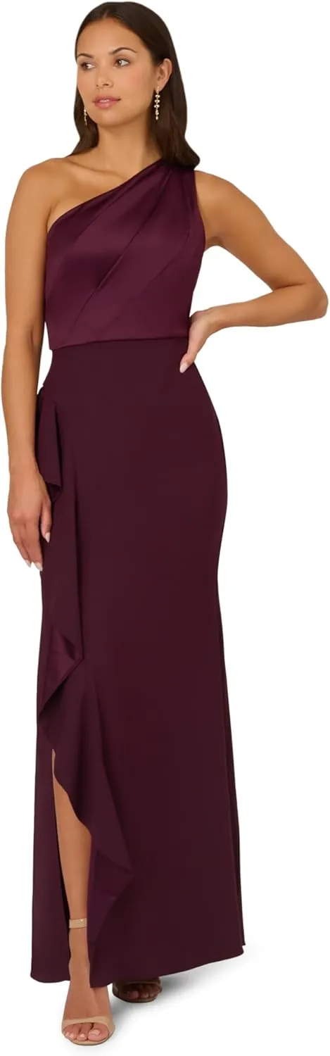 Adrianna Papell Women's One Shoulder Satin Crepe Gown