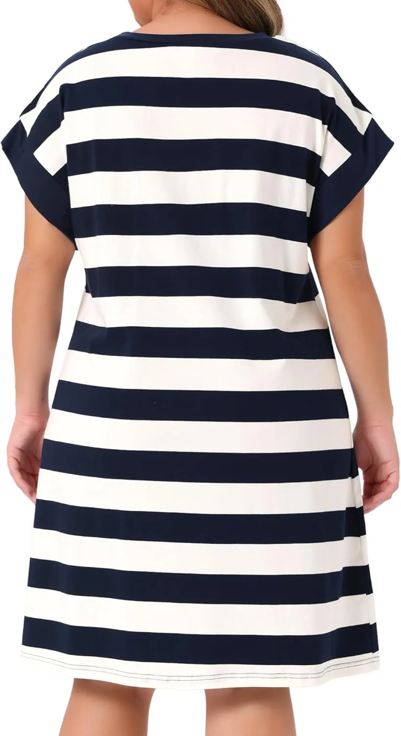 Agnes Orinda Plus Size Tunic Dress for Women 2025 Summer Short Sleeve Striped Casual t Shirt Dress