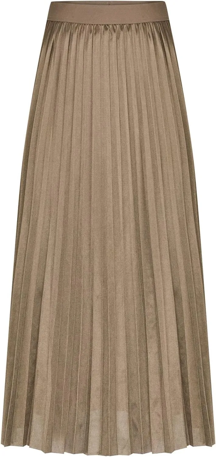 Akklian Pleated Midi Skirts for Women High Waisted A-Line Satin Skirts Chiffon Flare Casual Skirt 2024 Plus Size Midi Dress