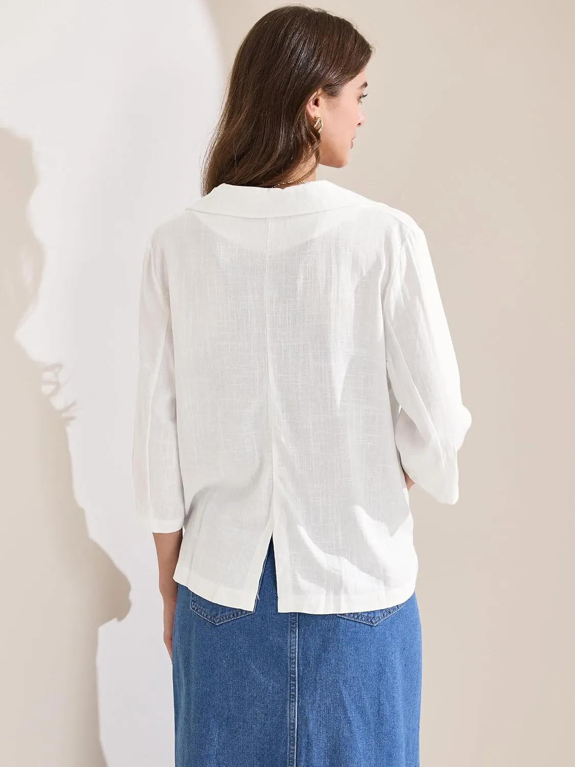 Allegra K Women's Linen Blazer 2025 Summer Lightweight 3/4 Sleeves Casual Office Work One Button Notched Lapel Suit Jacket