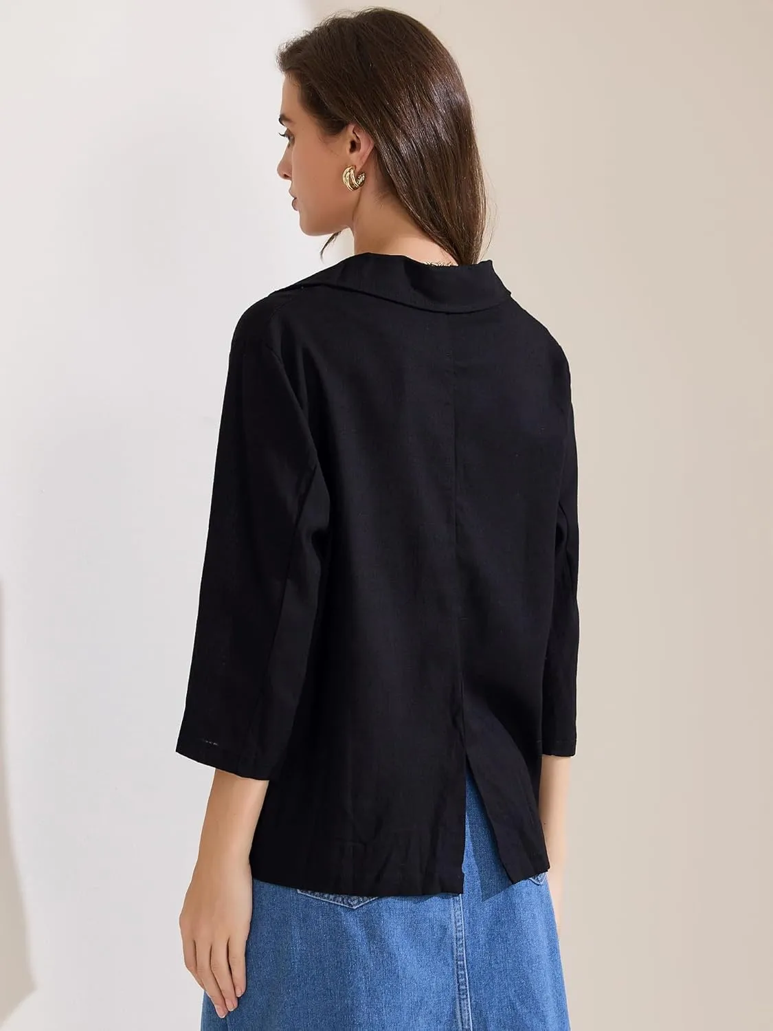 Allegra K Women's Linen Blazer 2025 Summer Lightweight 3/4 Sleeves Casual Office Work One Button Notched Lapel Suit Jacket