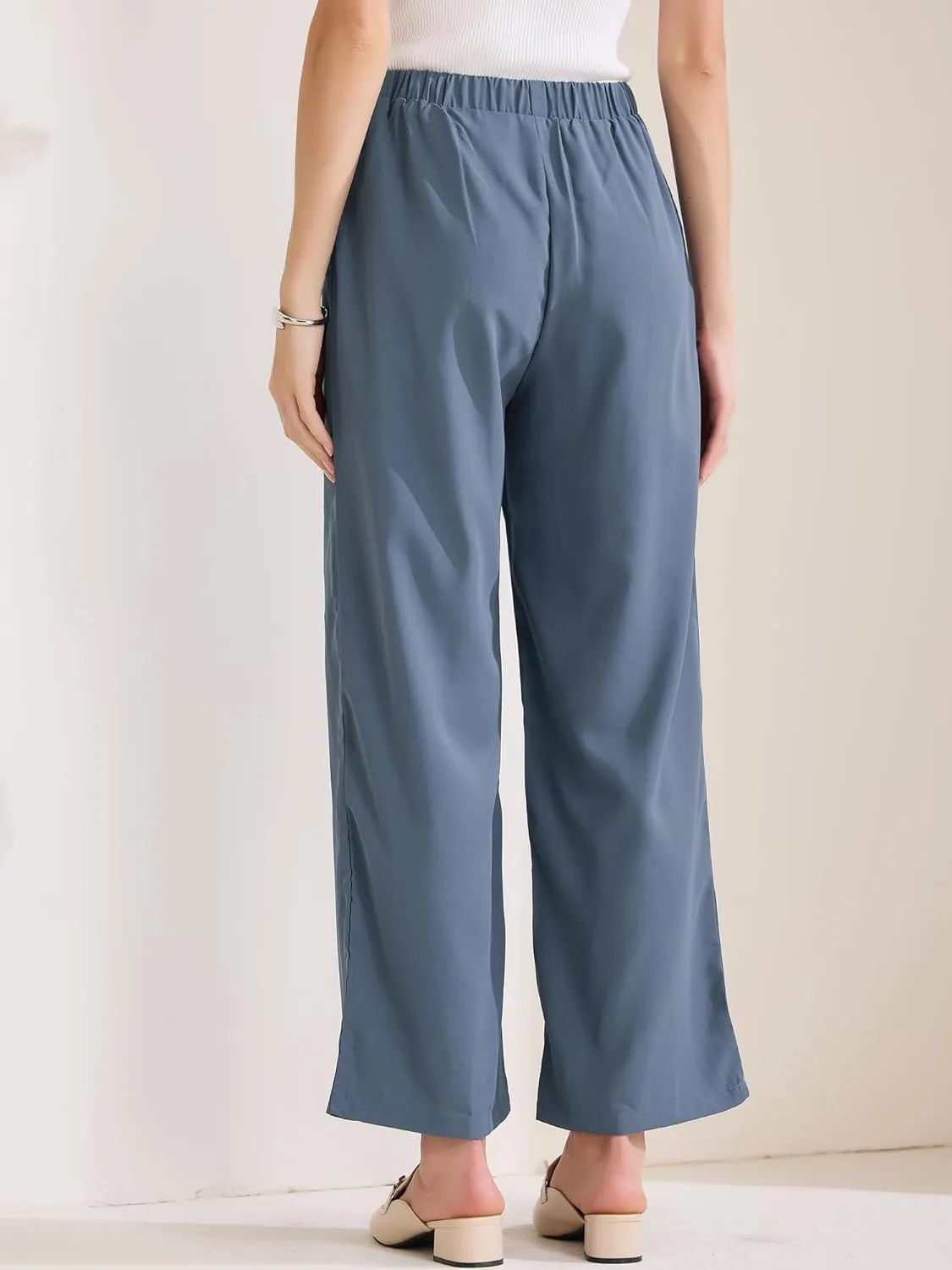 Allegra K Women's Straight Work Pant Elastic High Waist Business Casual Solid Ankle Pant Trouser
