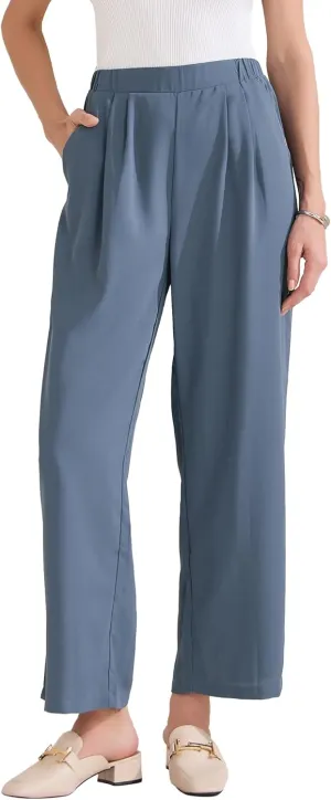 Allegra K Women's Straight Work Pant Elastic High Waist Business Casual Solid Ankle Pant Trouser