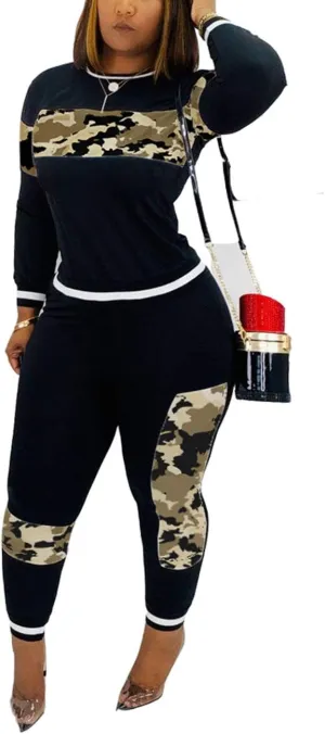 Alunzoem Womens Casual 2 Piece Outfits, Leopard Print Long Sleeve Top Pants Set Tracksuits