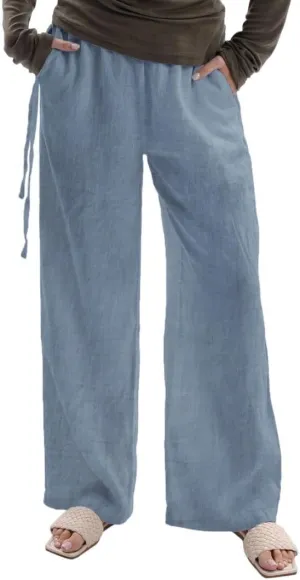 Amazhiyu Women's 100% Linen Wide-Leg Pants Summer Casual Lounge Palazzo Pockets