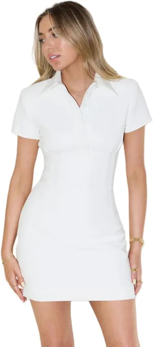 AMPOSSTO Women's Sexy Button Short Sleeve Tummy Control Mini Polo Dress Casual High Waist Short Shirt Dress Bodycon