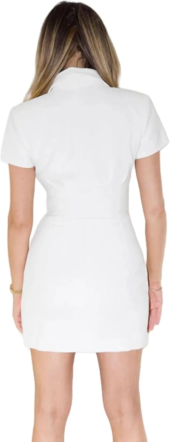AMPOSSTO Women's Sexy Button Short Sleeve Tummy Control Mini Polo Dress Casual High Waist Short Shirt Dress Bodycon