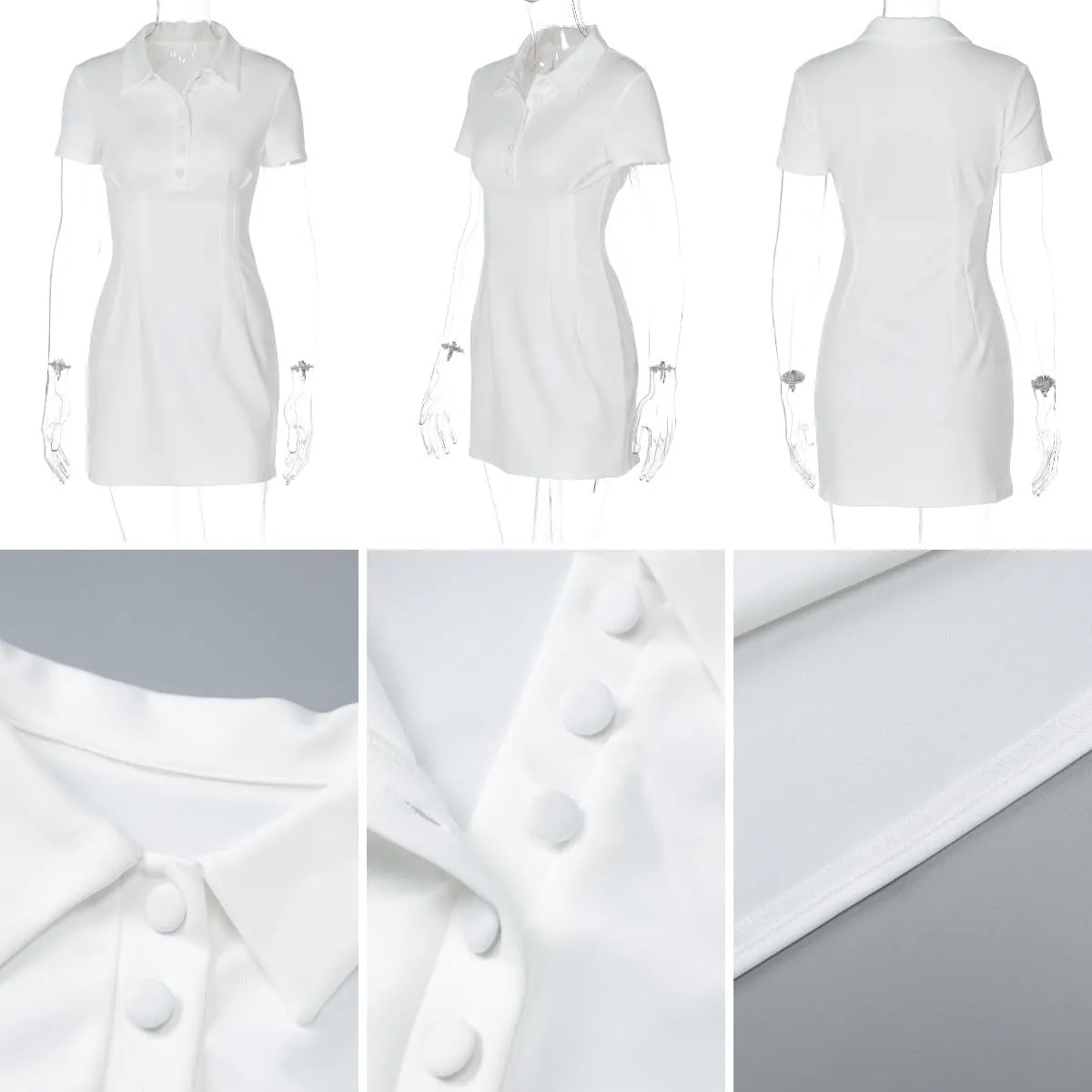 AMPOSSTO Women's Sexy Button Short Sleeve Tummy Control Mini Polo Dress Casual High Waist Short Shirt Dress Bodycon