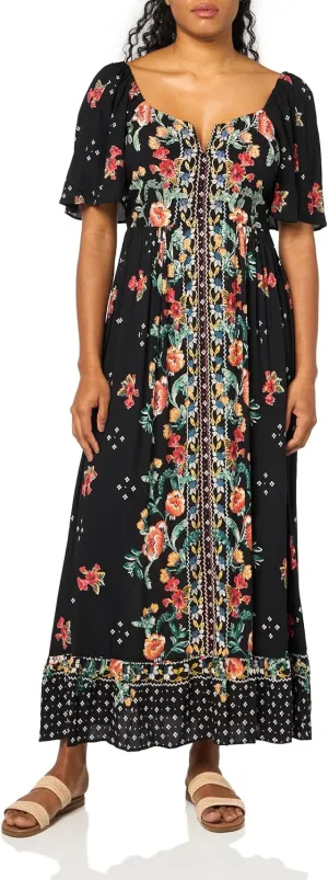 Angie Women's Flare Sleeves V-Cut Maxi Dress