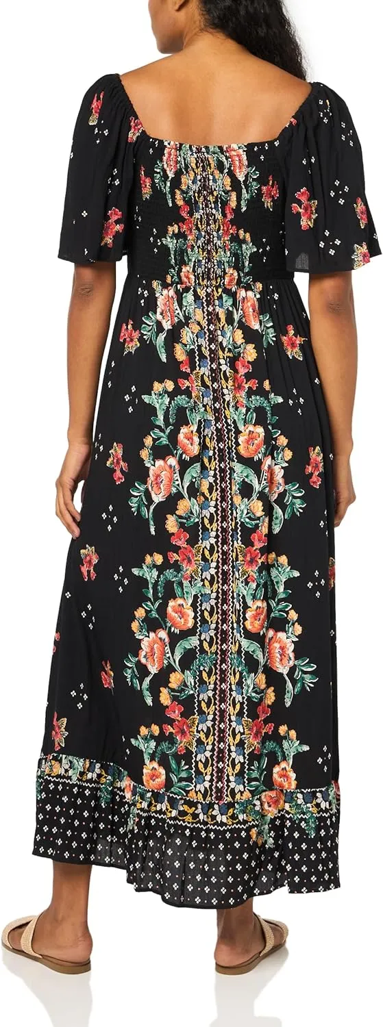 Angie Women's Flare Sleeves V-Cut Maxi Dress