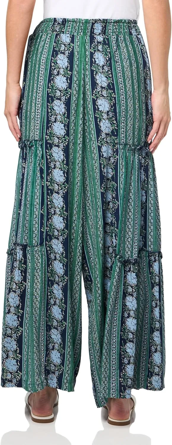 Angie Women's Floral Wide Leg Pants with Ruffles