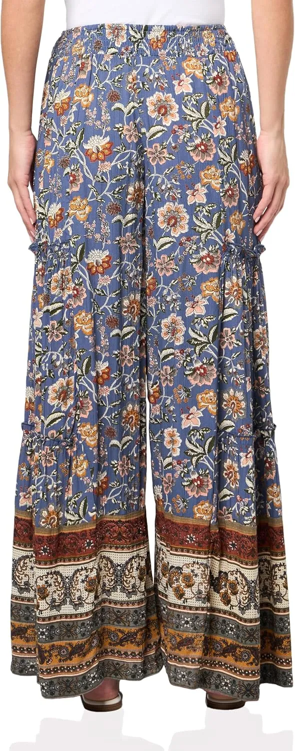 Angie Women's Floral Wide Leg Pants with Ruffles
