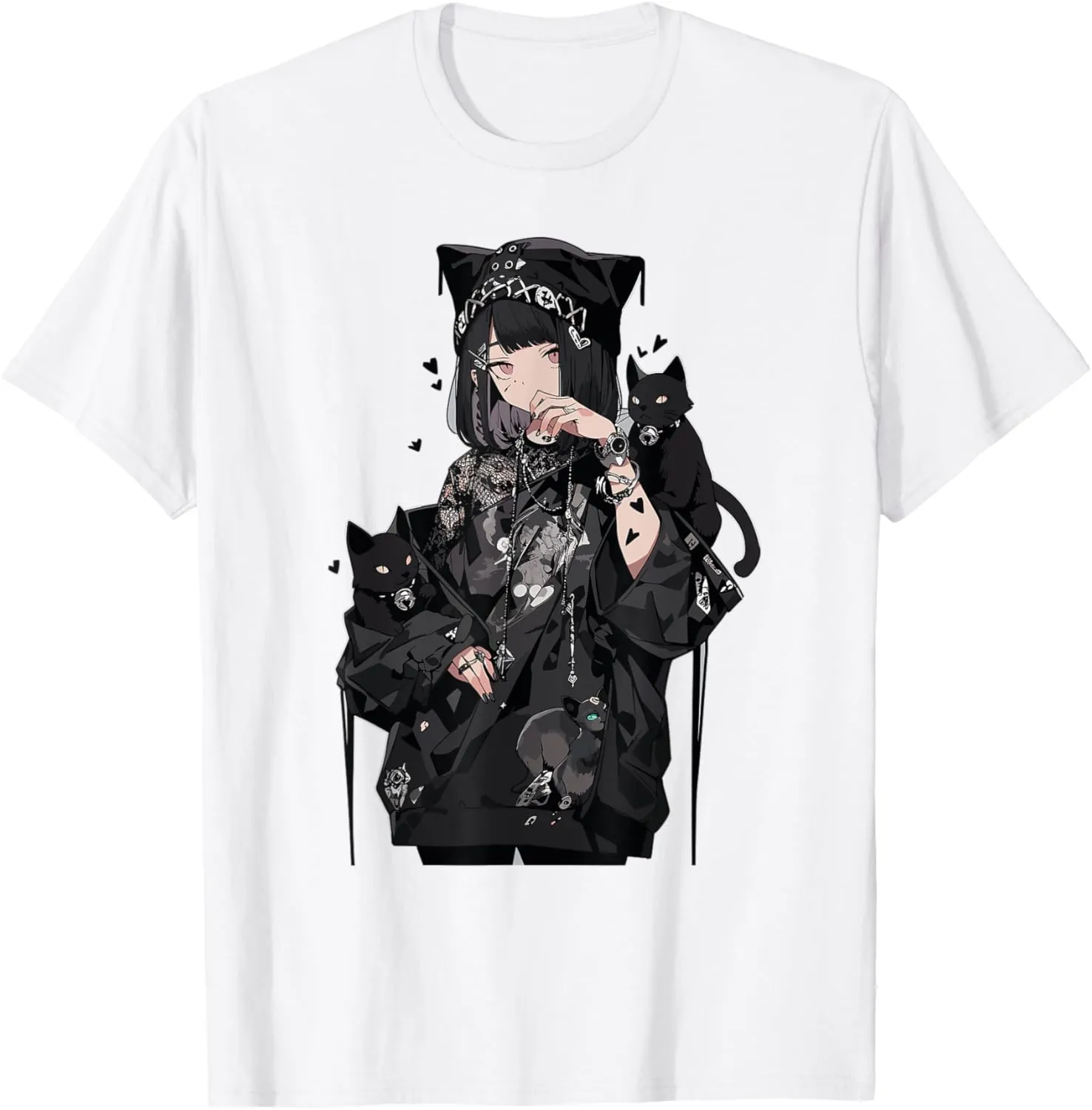 Anime Girl Gothic Waifu Japanese Kawaii Cat Otaku Aesthetic T-Shirt
