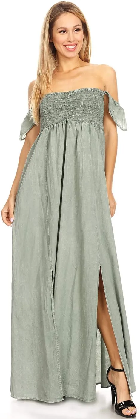 Anna-Kaci Women Smocked Loose Maxi Dress with Cap Sleeves Flowy Long Beach Vacation