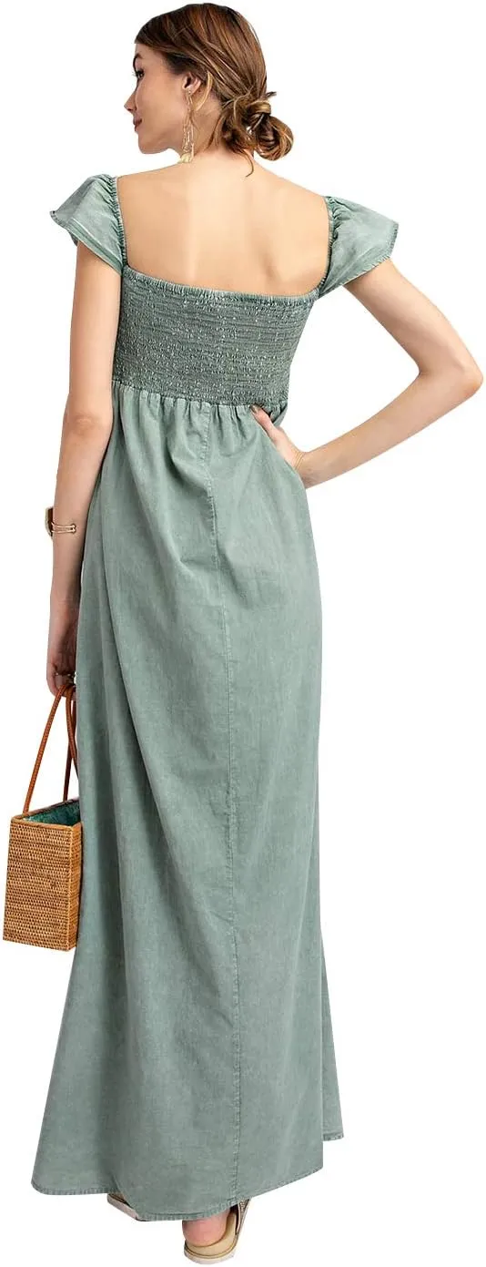Anna-Kaci Women Smocked Loose Maxi Dress with Cap Sleeves Flowy Long Beach Vacation