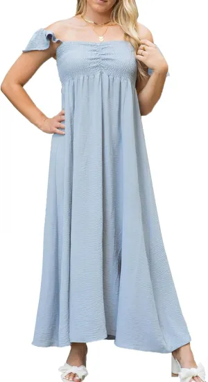 Anna-Kaci Women Smocked Loose Maxi Dress with Cap Sleeves Flowy Long Beach Vacation