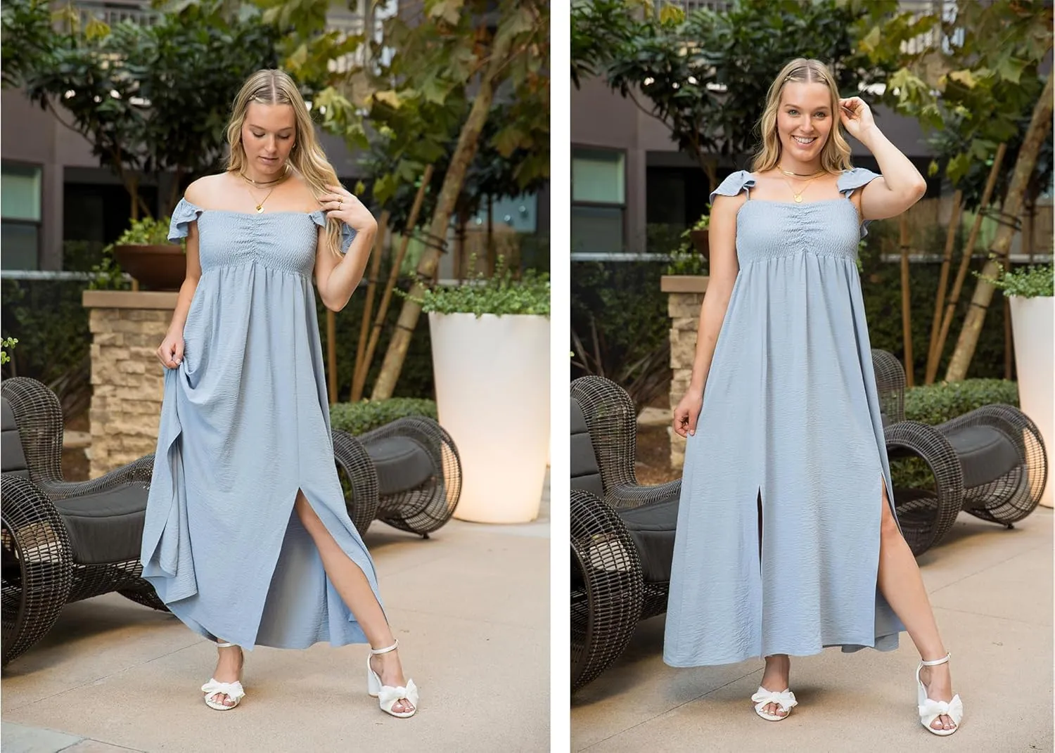 Anna-Kaci Women Smocked Loose Maxi Dress with Cap Sleeves Flowy Long Beach Vacation