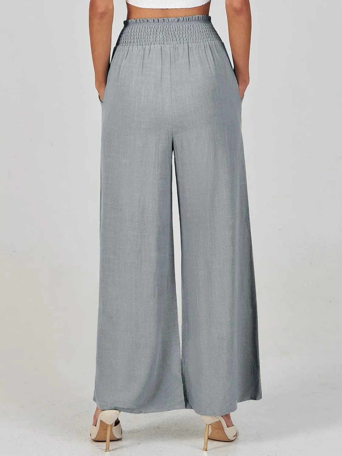 ANRABESS Women's Linen Pants Summer Casual Palazzo Beach Pant Drawstring High Waist Wide Leg Trousers Vacation Outfits