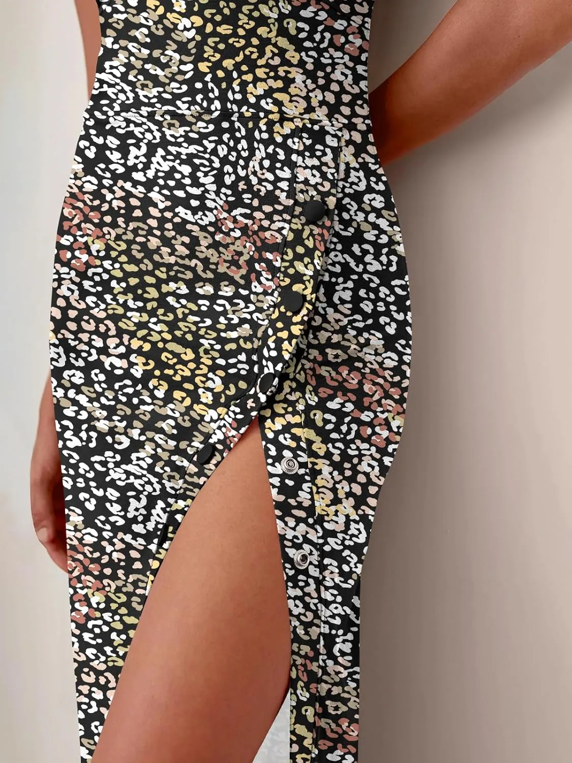 ANRABESS Womens Slim Fit Tank Dresses Sexy Button Slit Bodycon Business Work Sundresses 2025 Summer Trendy Club Midi Dress