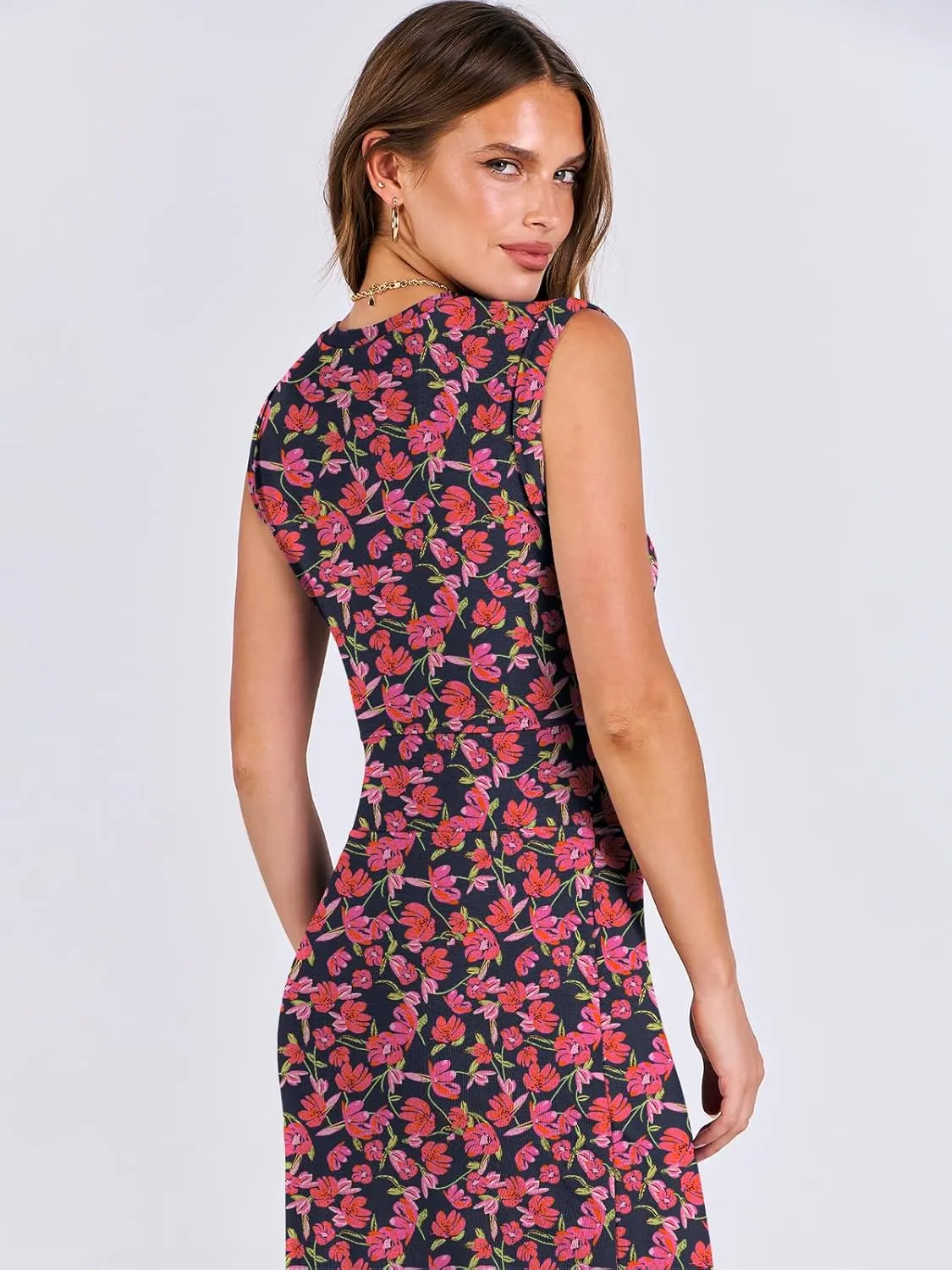 ANRABESS Womens Slim Fit Tank Dresses Sexy Button Slit Bodycon Business Work Sundresses 2025 Summer Trendy Club Midi Dress