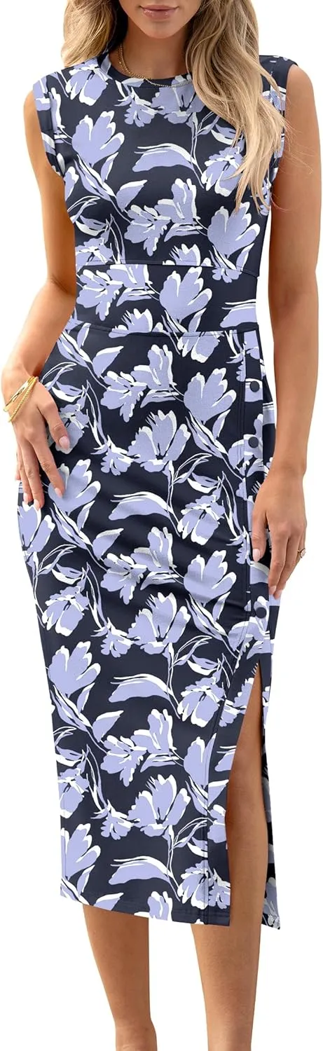 ANRABESS Womens Slim Fit Tank Dresses Sexy Button Slit Bodycon Business Work Sundresses 2025 Summer Trendy Club Midi Dress