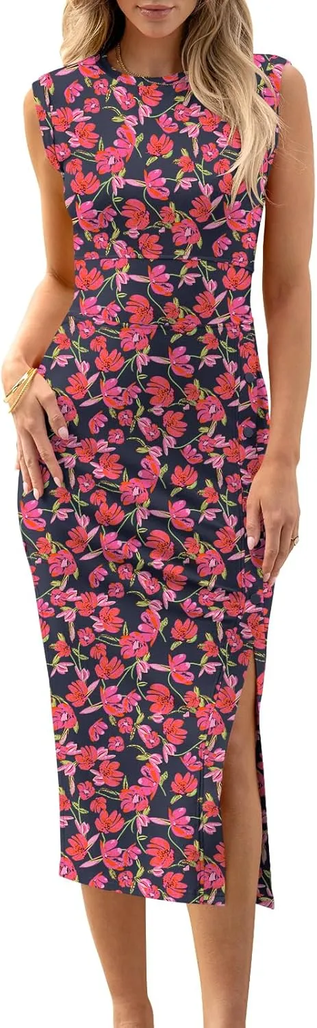 ANRABESS Womens Slim Fit Tank Dresses Sexy Button Slit Bodycon Business Work Sundresses 2025 Summer Trendy Club Midi Dress