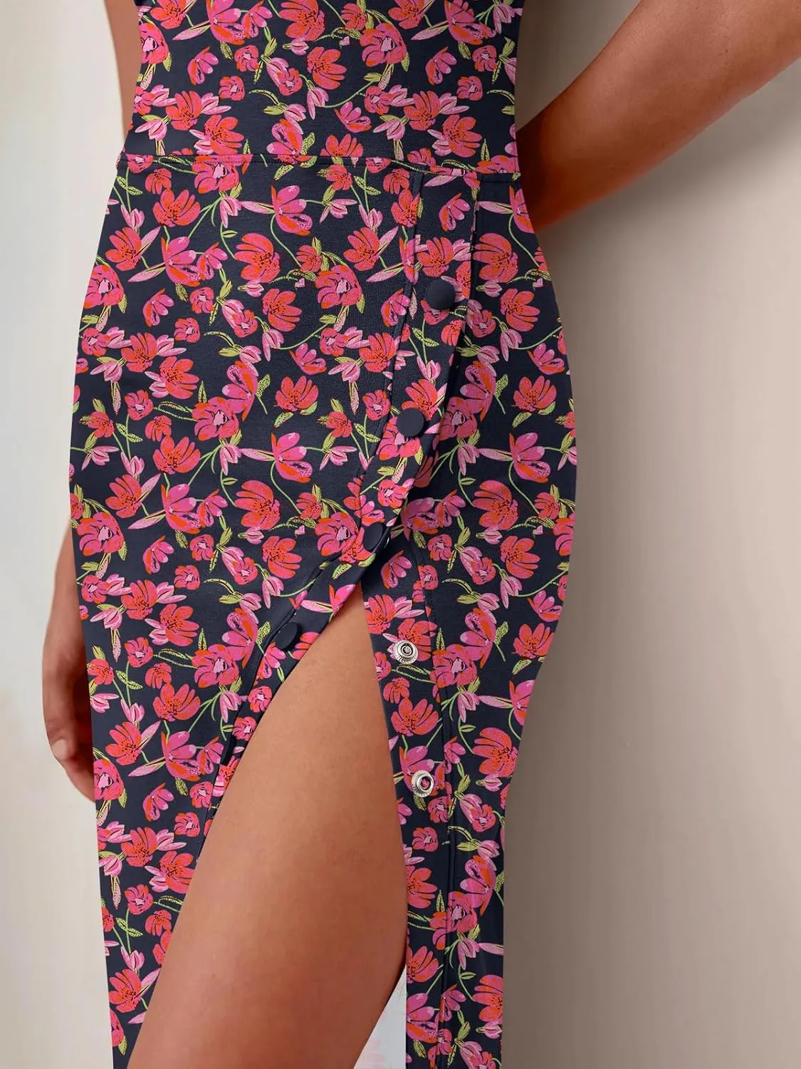 ANRABESS Womens Slim Fit Tank Dresses Sexy Button Slit Bodycon Business Work Sundresses 2025 Summer Trendy Club Midi Dress