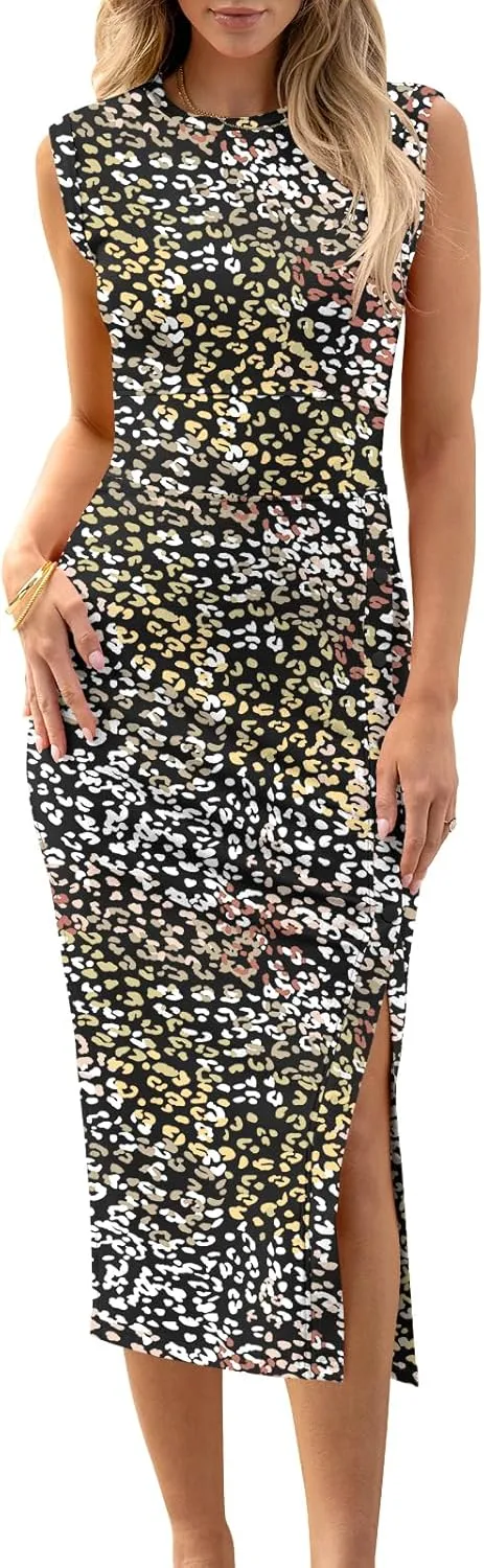 ANRABESS Womens Slim Fit Tank Dresses Sexy Button Slit Bodycon Business Work Sundresses 2025 Summer Trendy Club Midi Dress