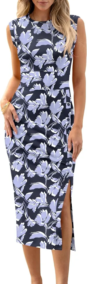 ANRABESS Womens Slim Fit Tank Dresses Sexy Button Slit Bodycon Business Work Sundresses 2025 Summer Trendy Club Midi Dress