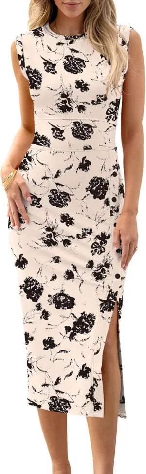 ANRABESS Womens Slim Fit Tank Dresses Sexy Button Slit Bodycon Business Work Sundresses 2025 Summer Trendy Club Midi Dress