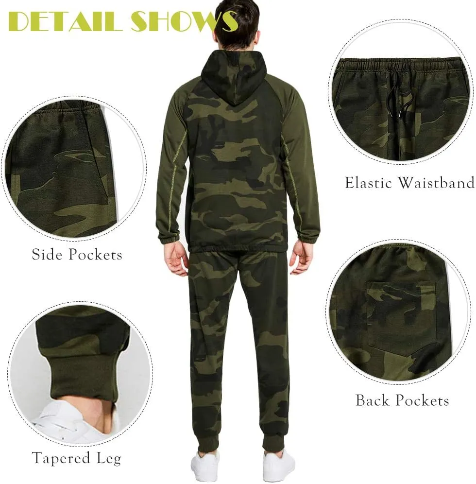 AOTORR Mens Sweatsuits 2 Piece Casual Tracksuits Camo Hoodie Jogging Sweatpants Suit