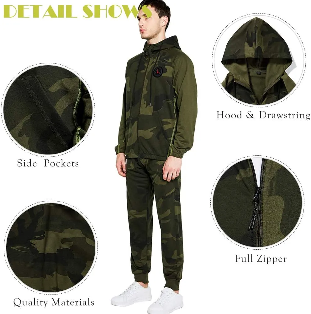 AOTORR Mens Sweatsuits 2 Piece Casual Tracksuits Camo Hoodie Jogging Sweatpants Suit