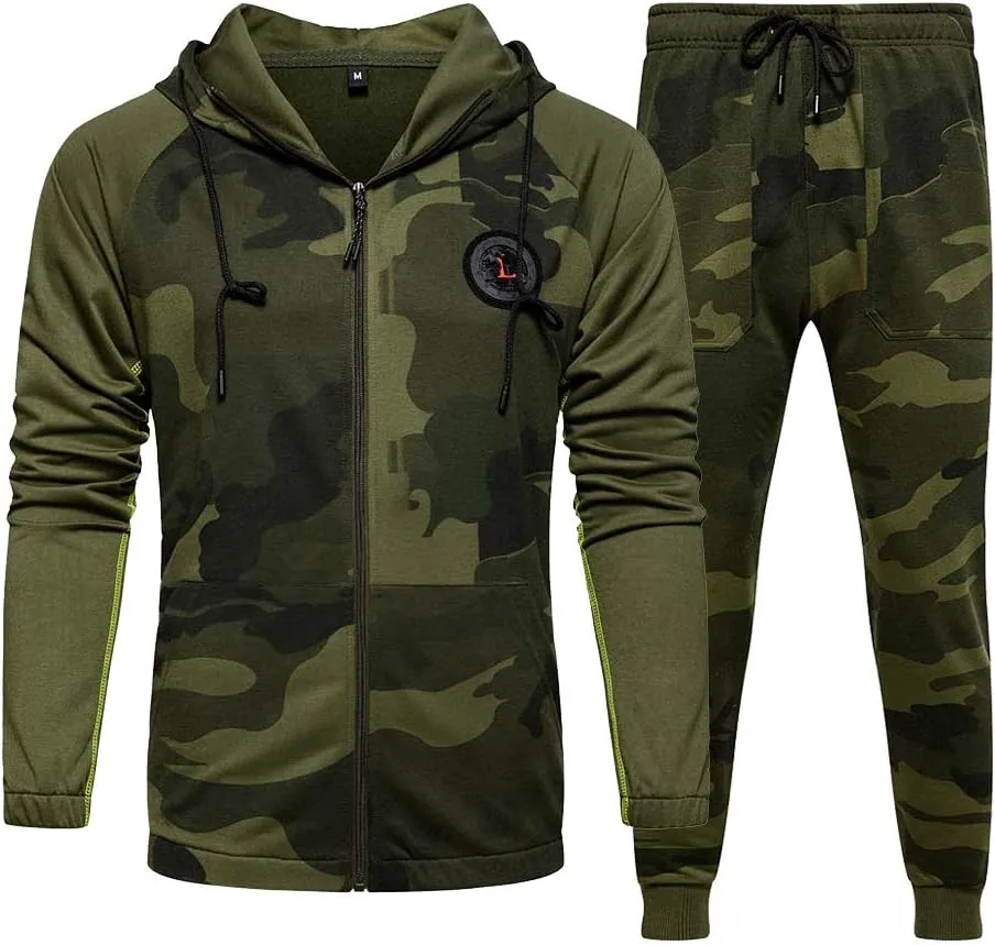 AOTORR Mens Sweatsuits 2 Piece Casual Tracksuits Camo Hoodie Jogging Sweatpants Suit