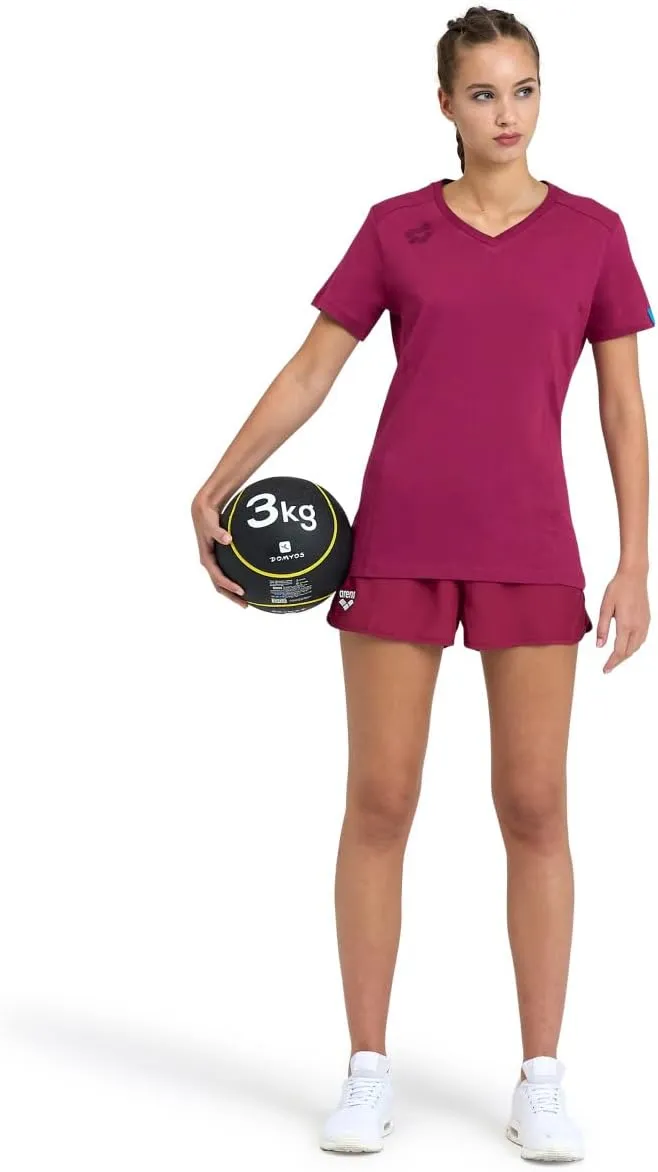 ARENA Team Women's Panel Cotton T-Shirt Short Sleeve V-Neck Active Tee Regular Fit Lightweight Athletic Top Gym Training