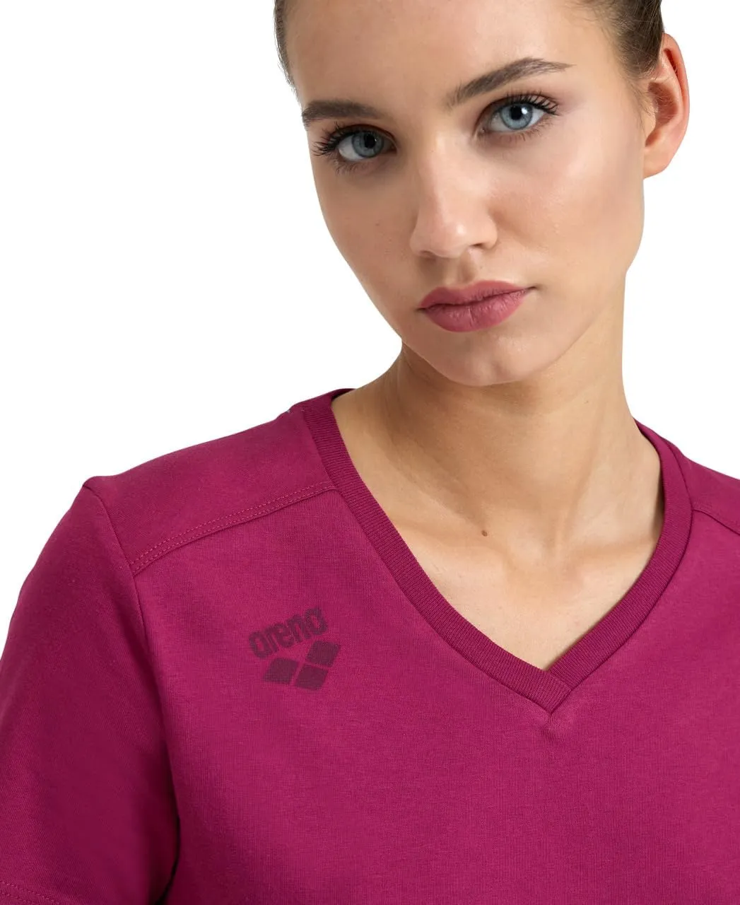 ARENA Team Women's Panel Cotton T-Shirt Short Sleeve V-Neck Active Tee Regular Fit Lightweight Athletic Top Gym Training