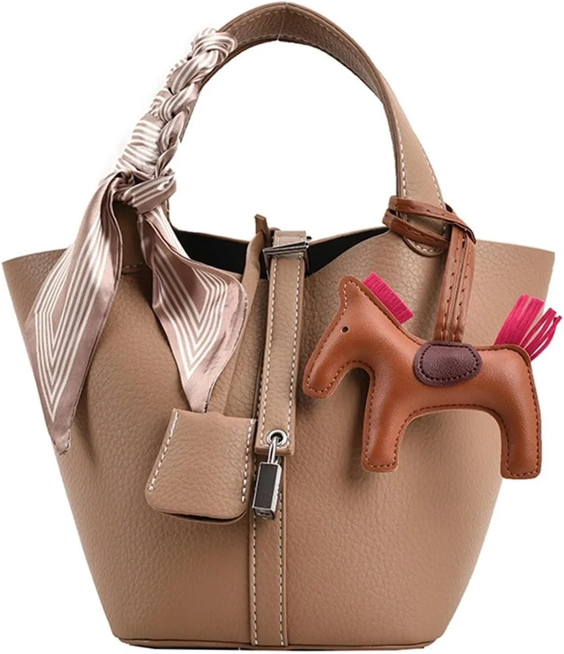 Bag Vegetable Basket, Handbag, PU Leather Lock Design, Fashionable and Aersatile Shoulder Bag, Shopping, Travel, Party